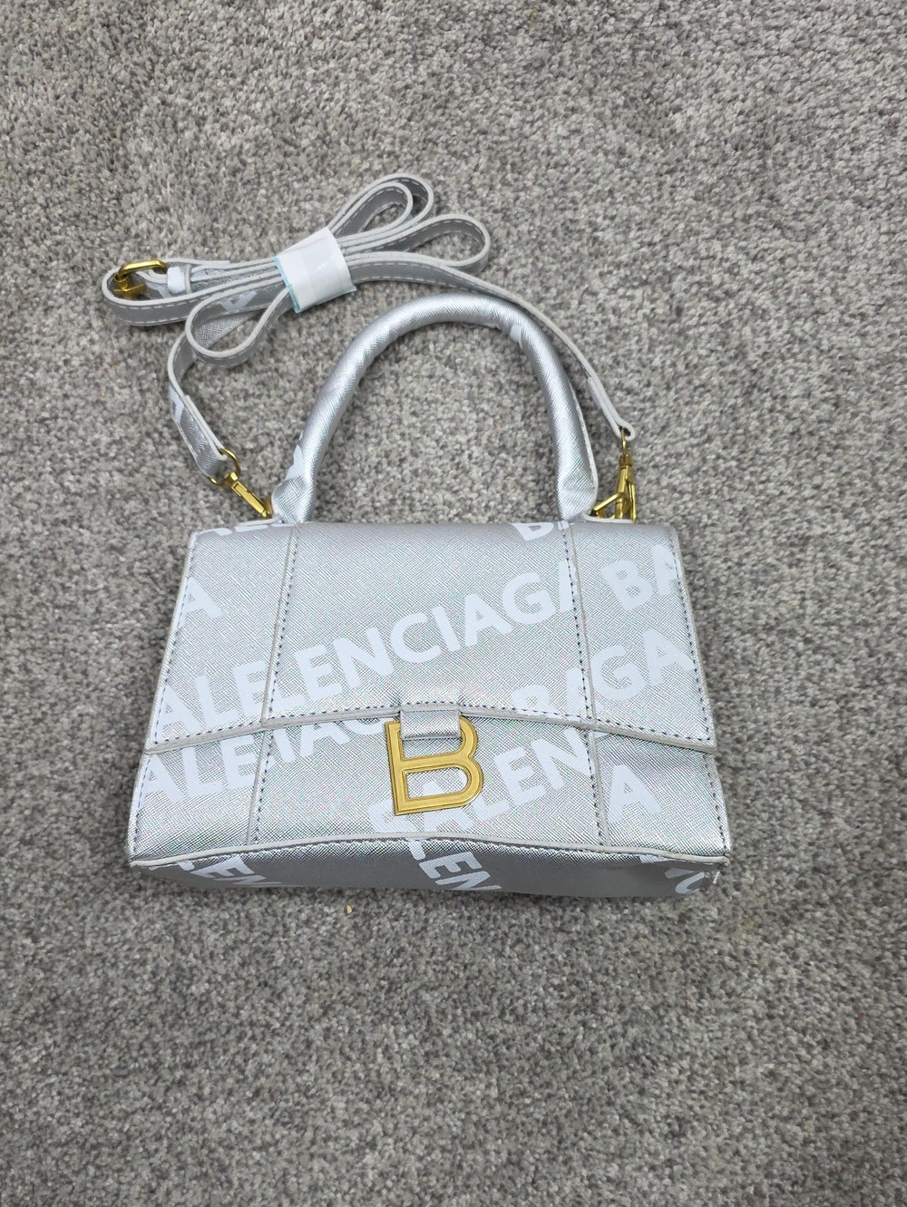 B Silver Mini Top-Handle BB Bag 9x6 Inches New
